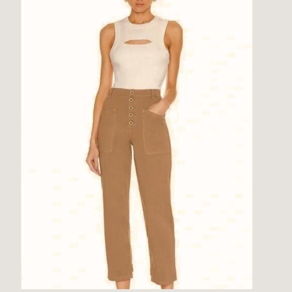Pistola Tammy High Waist Utility Pants Exposed Button Fly Sz 26 in Oak Cropped - Picture 1 of 8